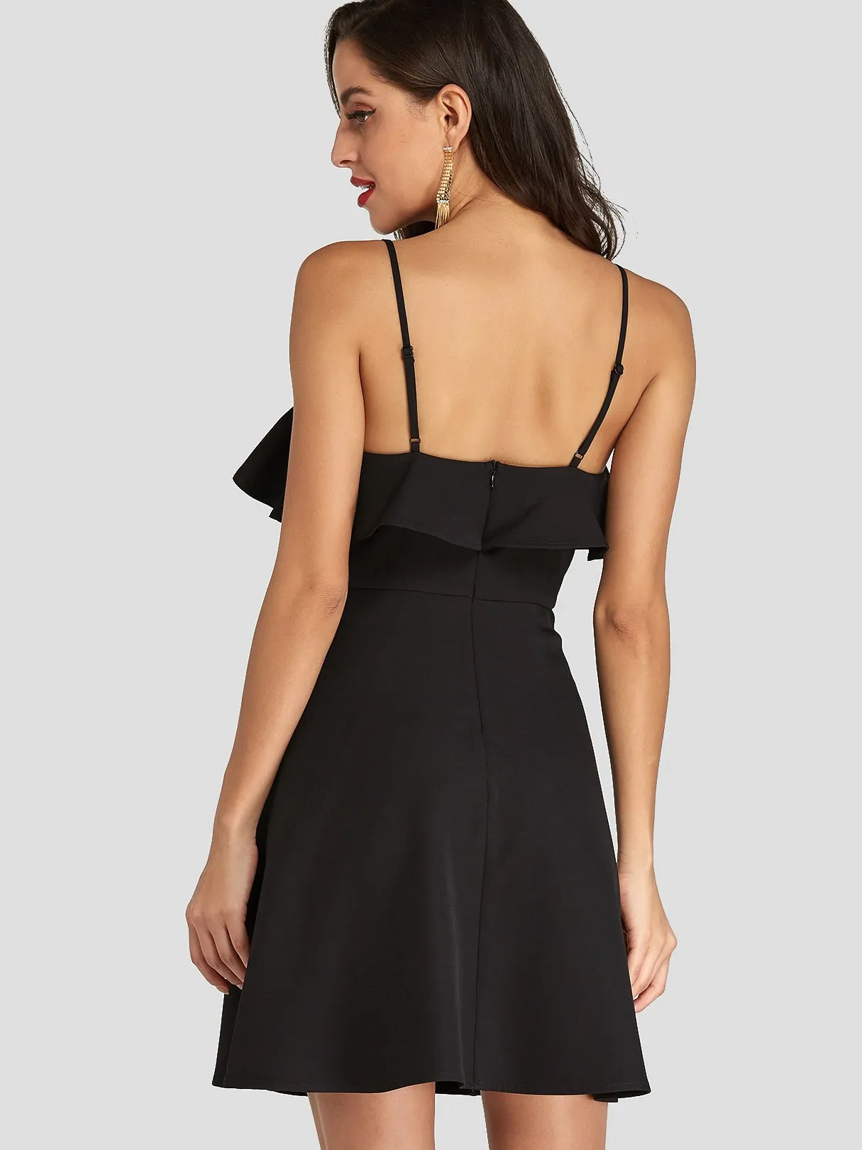 Wholesale Black V-Neck Sleeveless Zip Back Backless Dresses