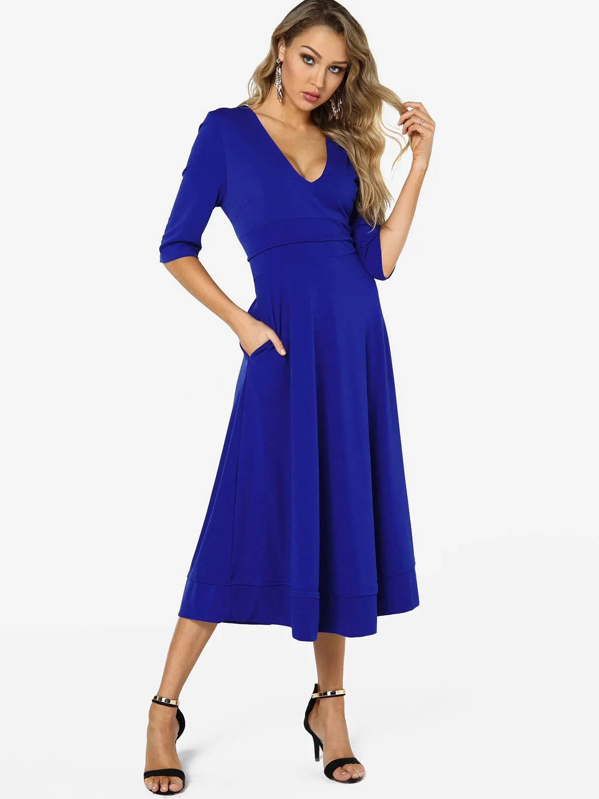 Wholesale Deep V Neck Half Sleeve Dress