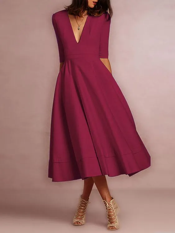 Wholesale Deep V Neck Half Sleeve Dress