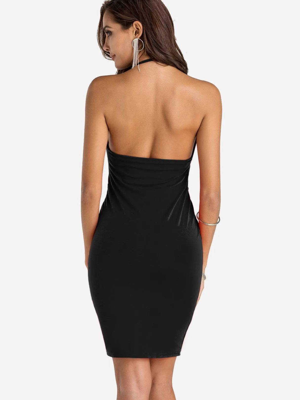 Wholesale Deep V-Neck Plain Backless Spaghetti Strap Sleeveless Black Dresses