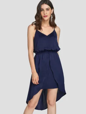 Wholesale Navy V-Neck Sleeveless Plain Backless Spaghetti Strap Dress