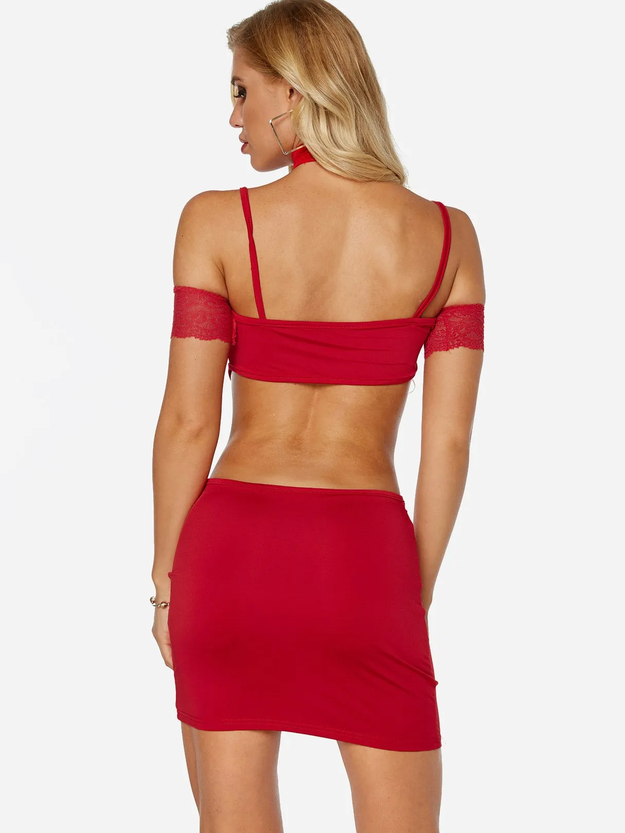 Wholesale Red Halter V-Neck Plain High Waist Dresses