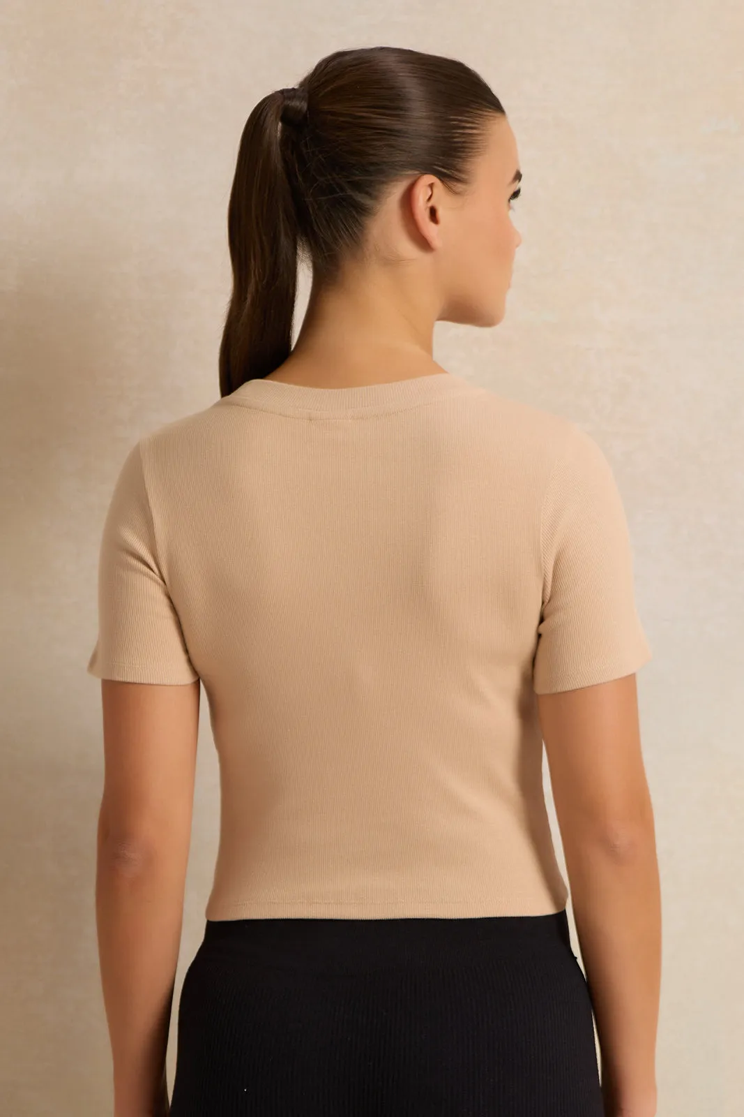 Women Beige Basic Active T-Shirt