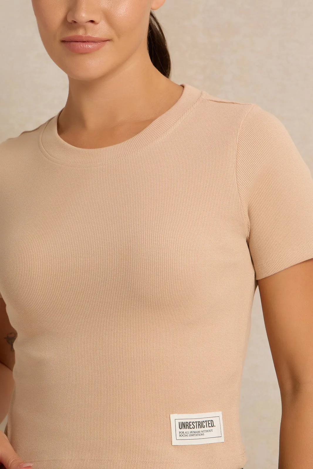 Women Beige Basic Active T-Shirt