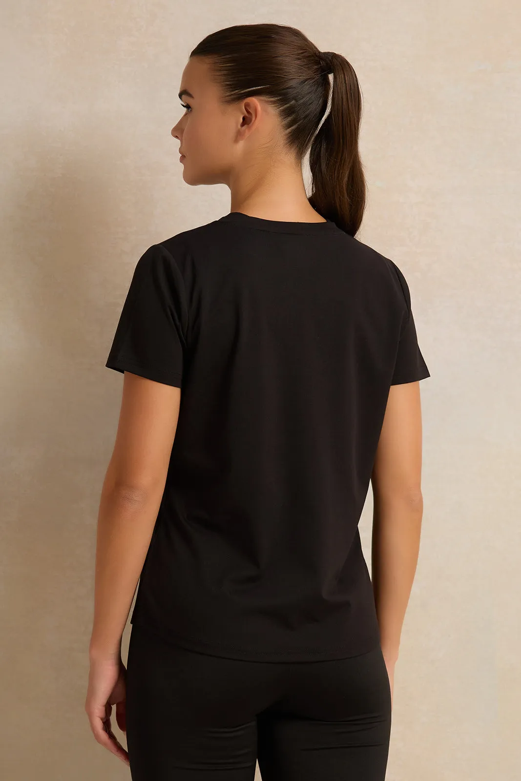 Women Black Basic Printed T-shirt