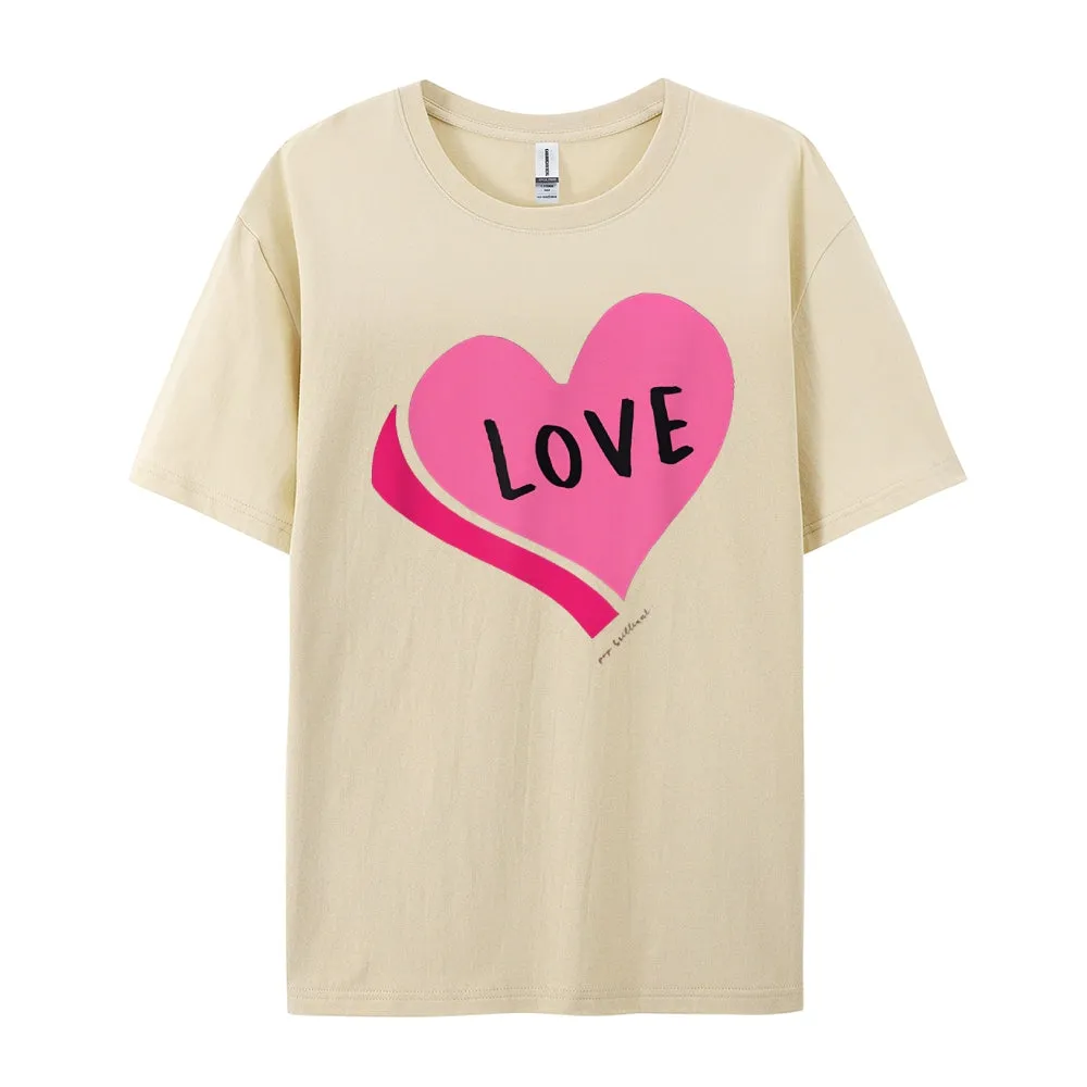 Women Valentine's Day Love Pink Heart Print Graphic T-shirt