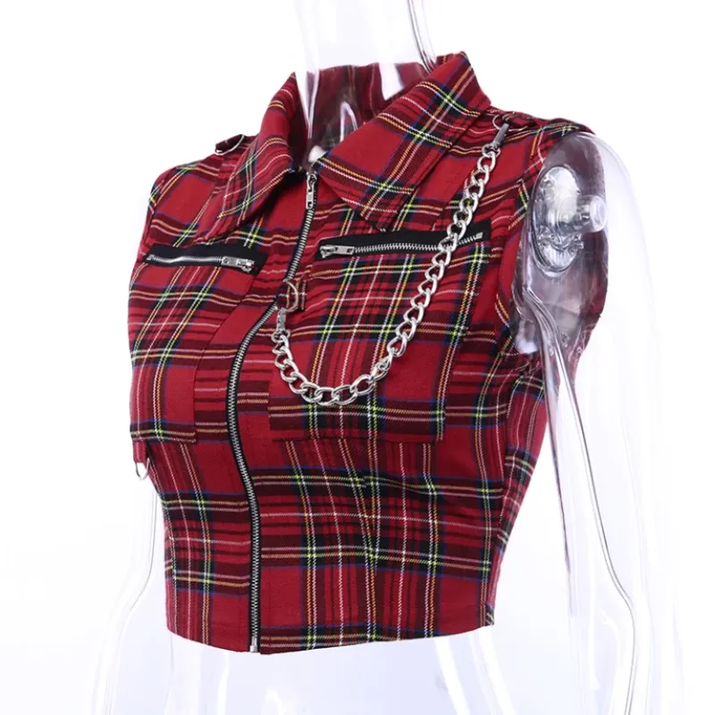 Women's Summer Casual Cotton Plaid Zipper Vest