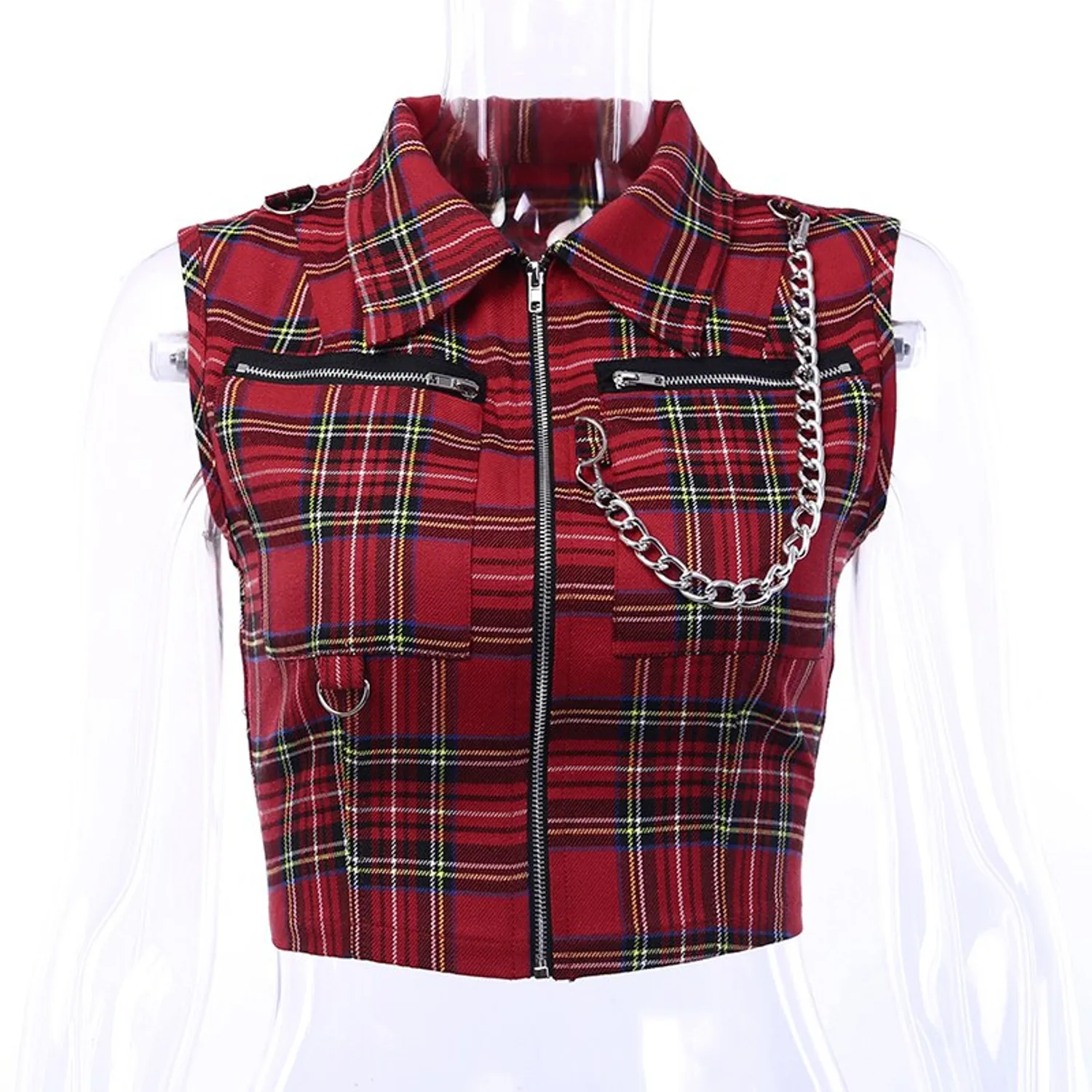 Women's Summer Casual Cotton Plaid Zipper Vest