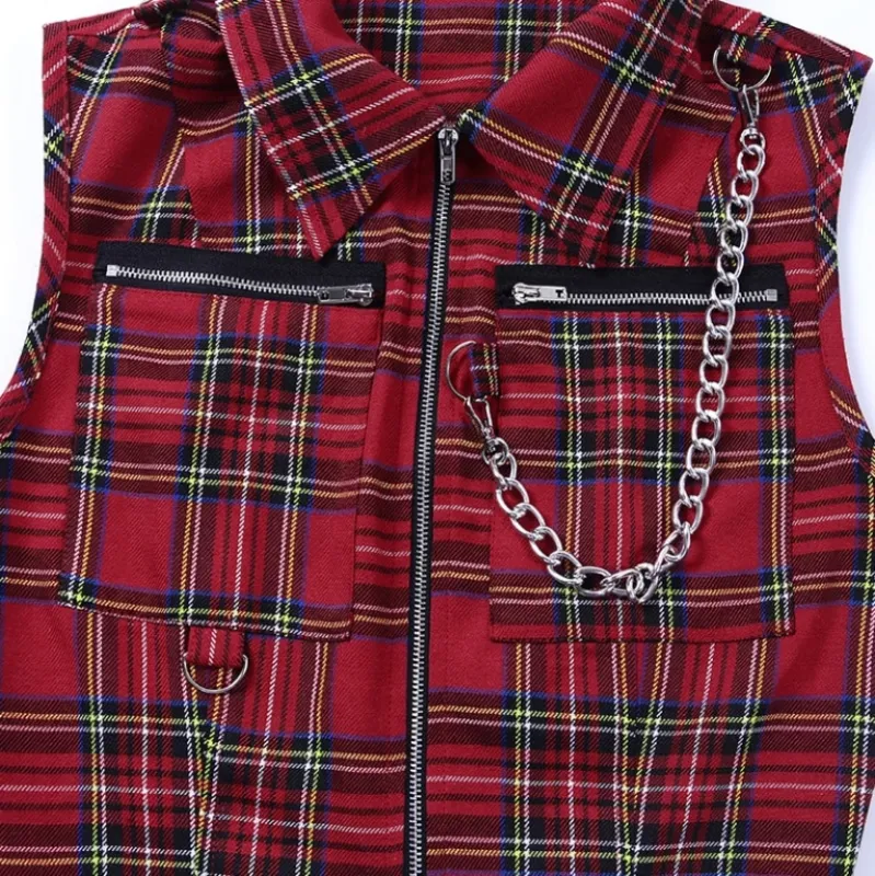 Women's Summer Casual Cotton Plaid Zipper Vest