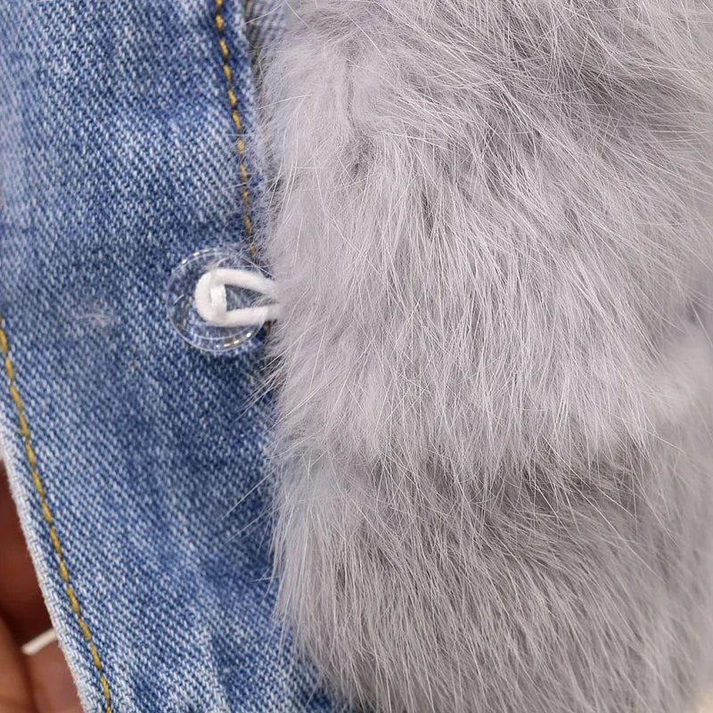 Women's Winter Denim Jacket With Natural Fox Fur